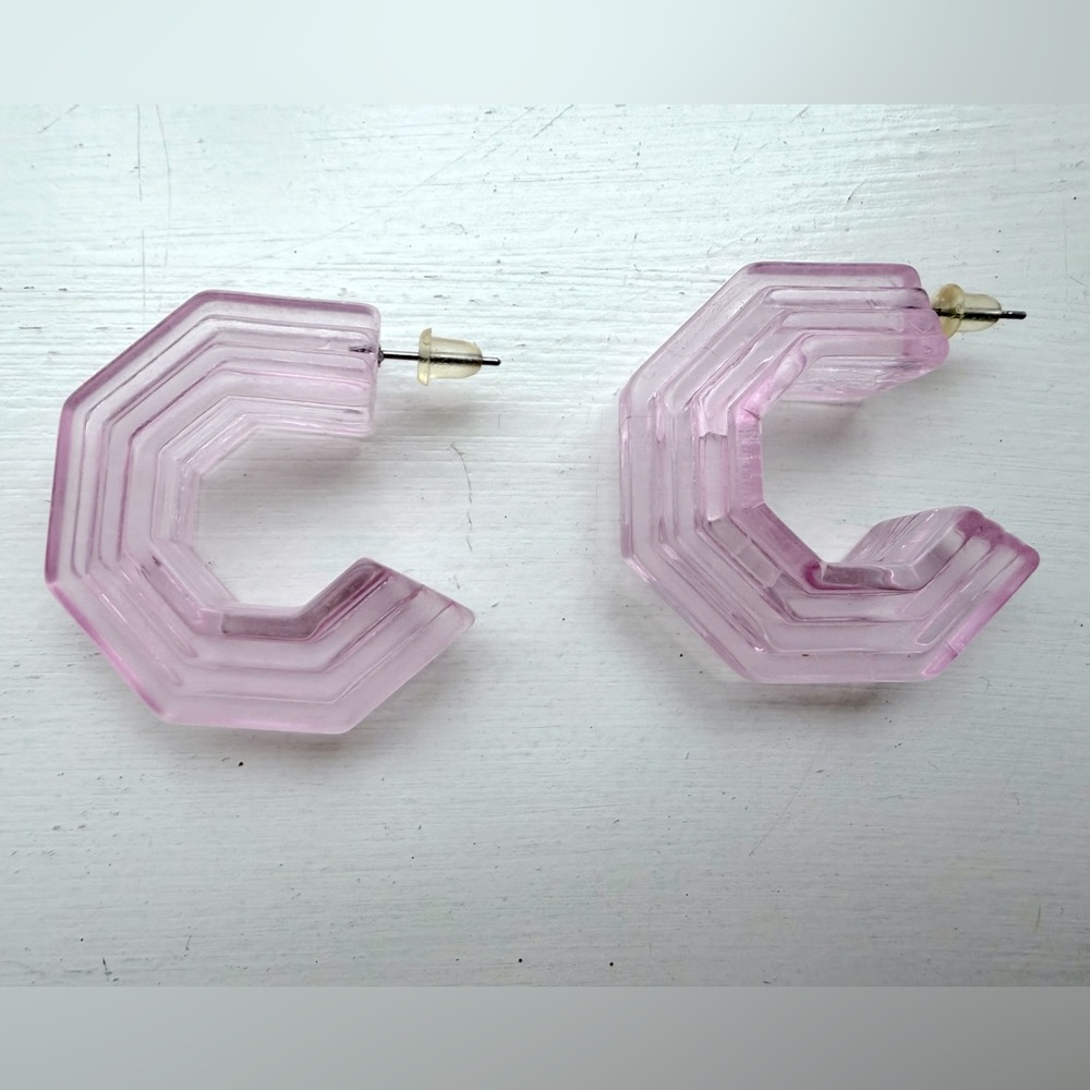 Geometric Pink Lucite Hoop Earrings